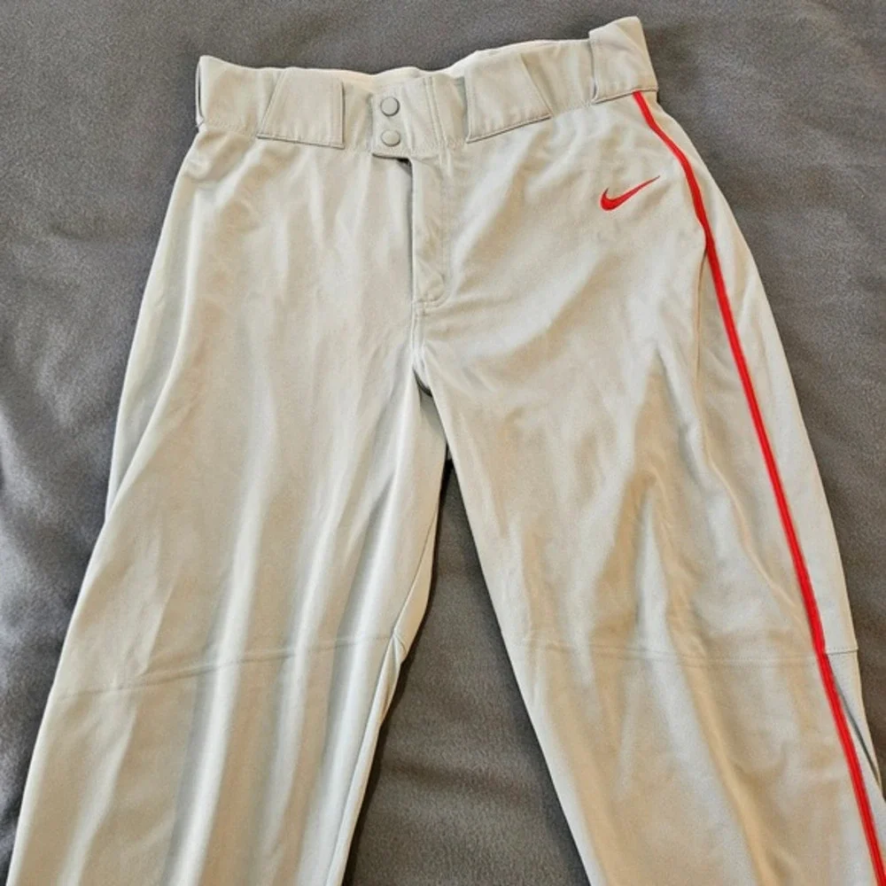 Nike Men Baseball Pants Grey‎ Red Stripe full length Size mens L